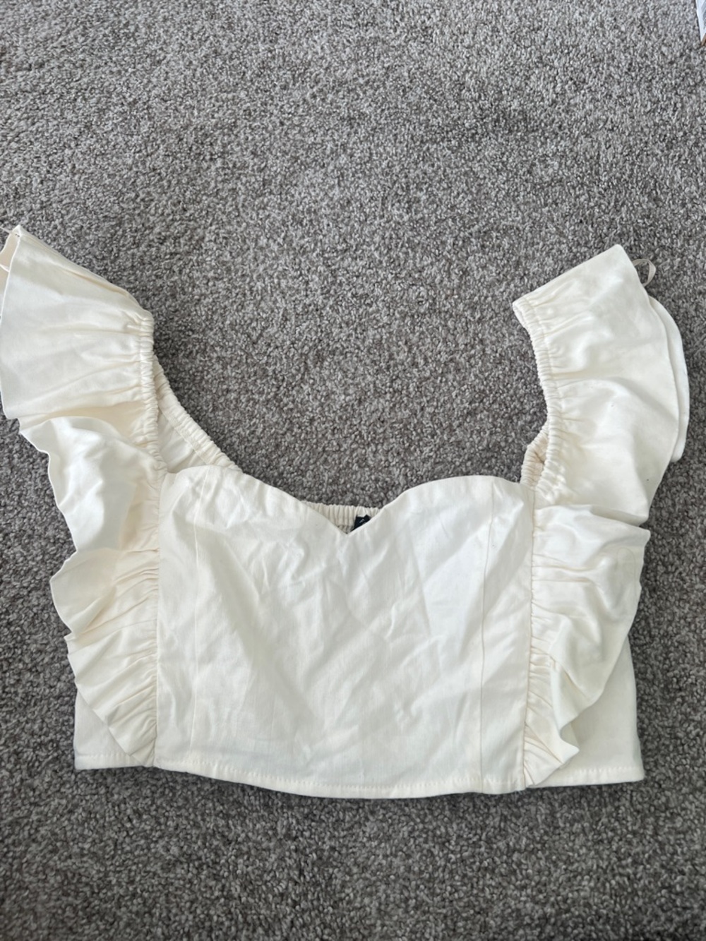 Forever 21 Cream Ruffle Sweetheart Crop Top
